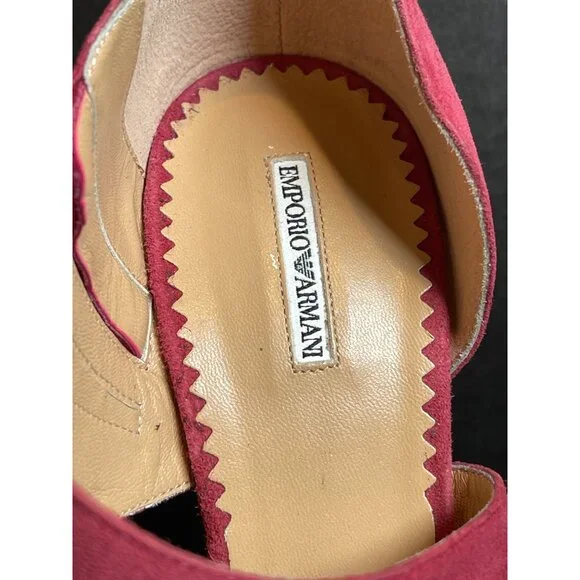 Authentic Emporio Armani Women's Dark Pink Suede Peep Toe High Heel Sz 38 - Picture 4 of 10